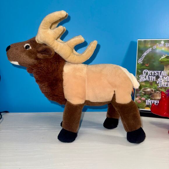 Wild Republic Elk Plush 12” Wildlife Stuffed Animal EUC Brown Antlers - Picture 1 of 6